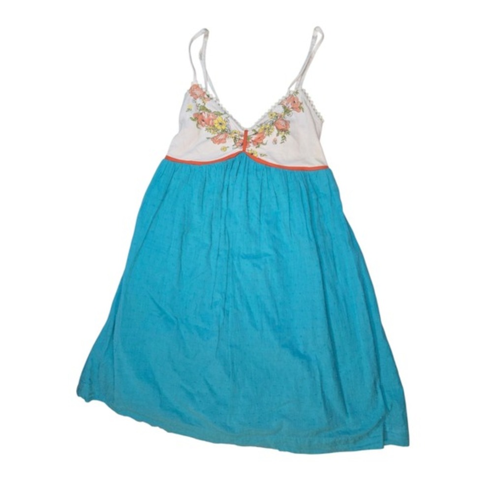 Scrapbook Originals Womens Swiss Dot Floral Sun Dress Turquoise Blue Medium - Picture 2 of 7